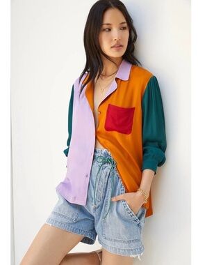 Farm Rio x Anthropologie Colourblock Button Down Shirt | Size Small | NWT